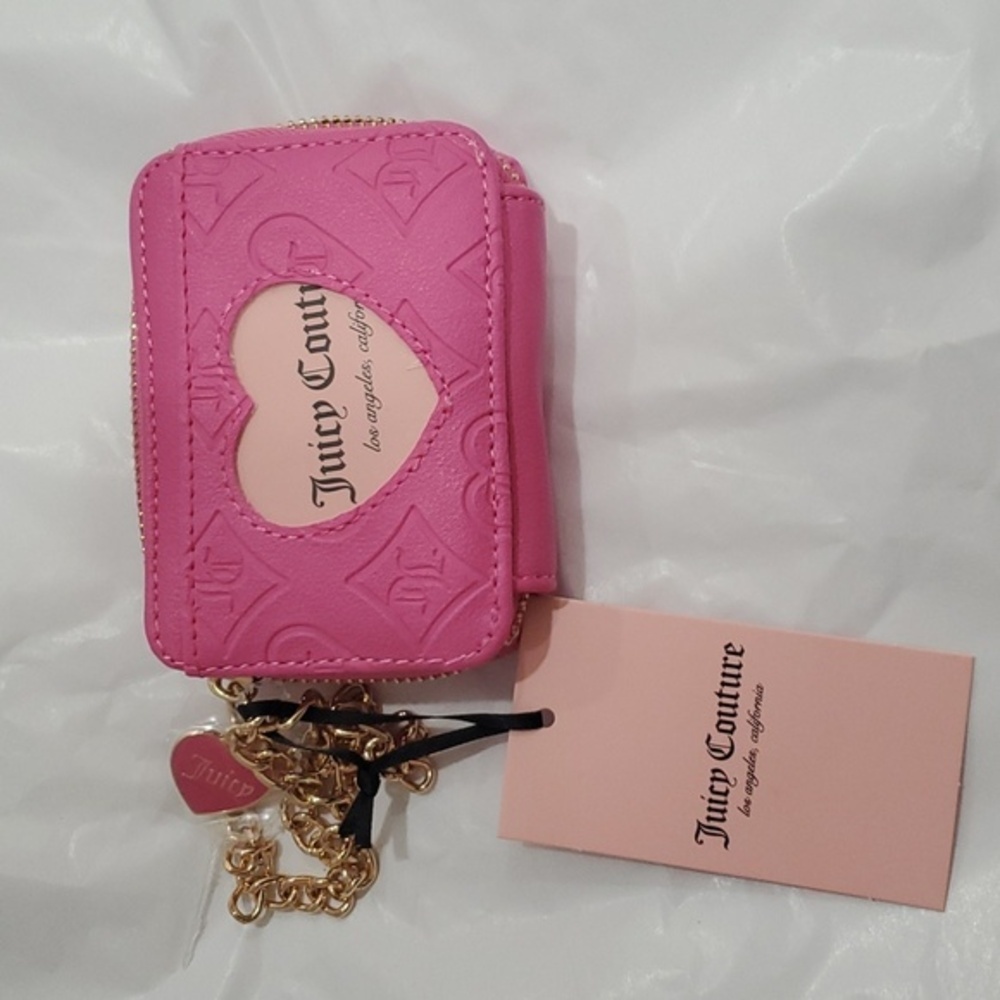 Juicy Couture good times pink monogram square zip around case wallet & charm new